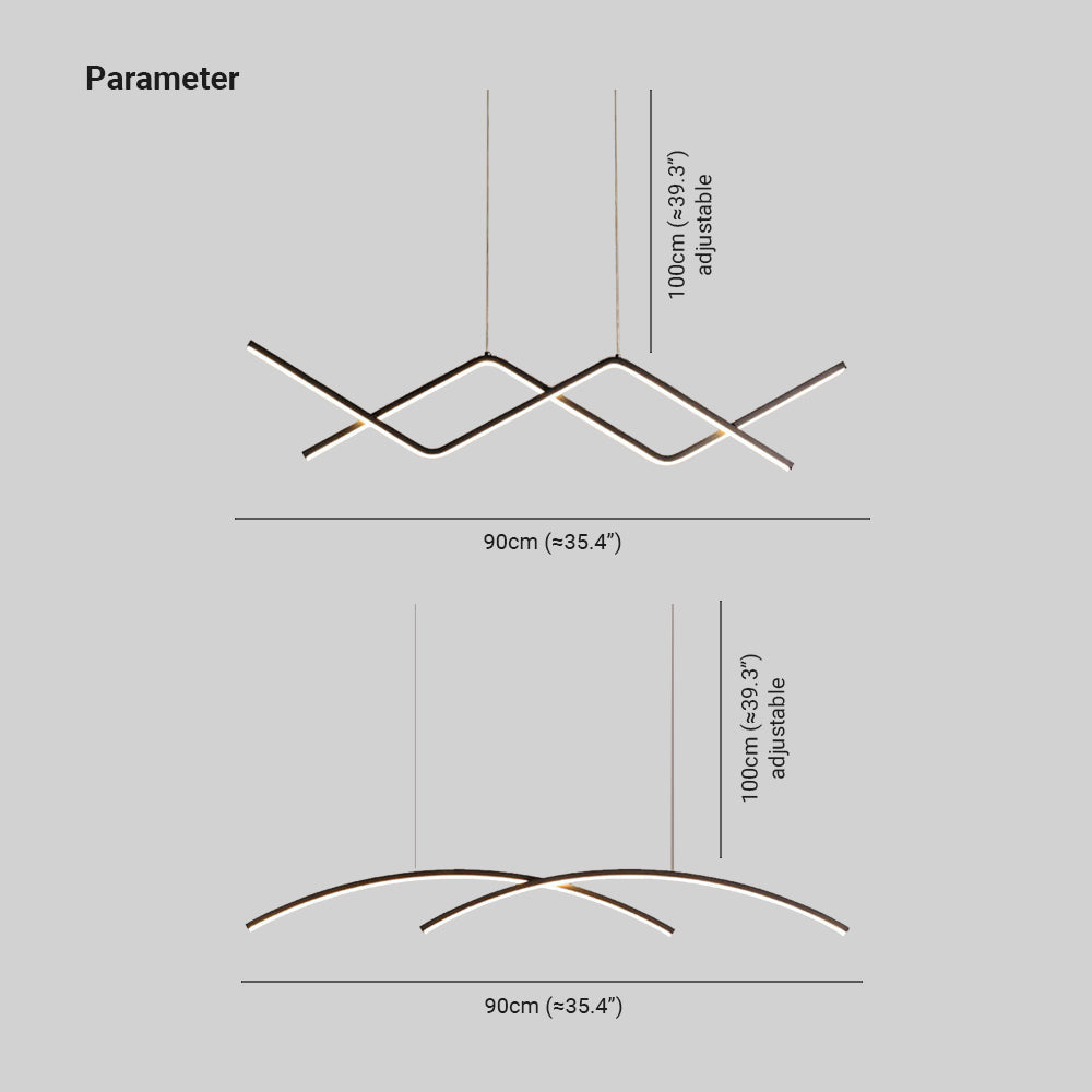 Arisha Pendant Light Linear/Double Curve Modern, Metal, Black/Gold - Lamp Copper
