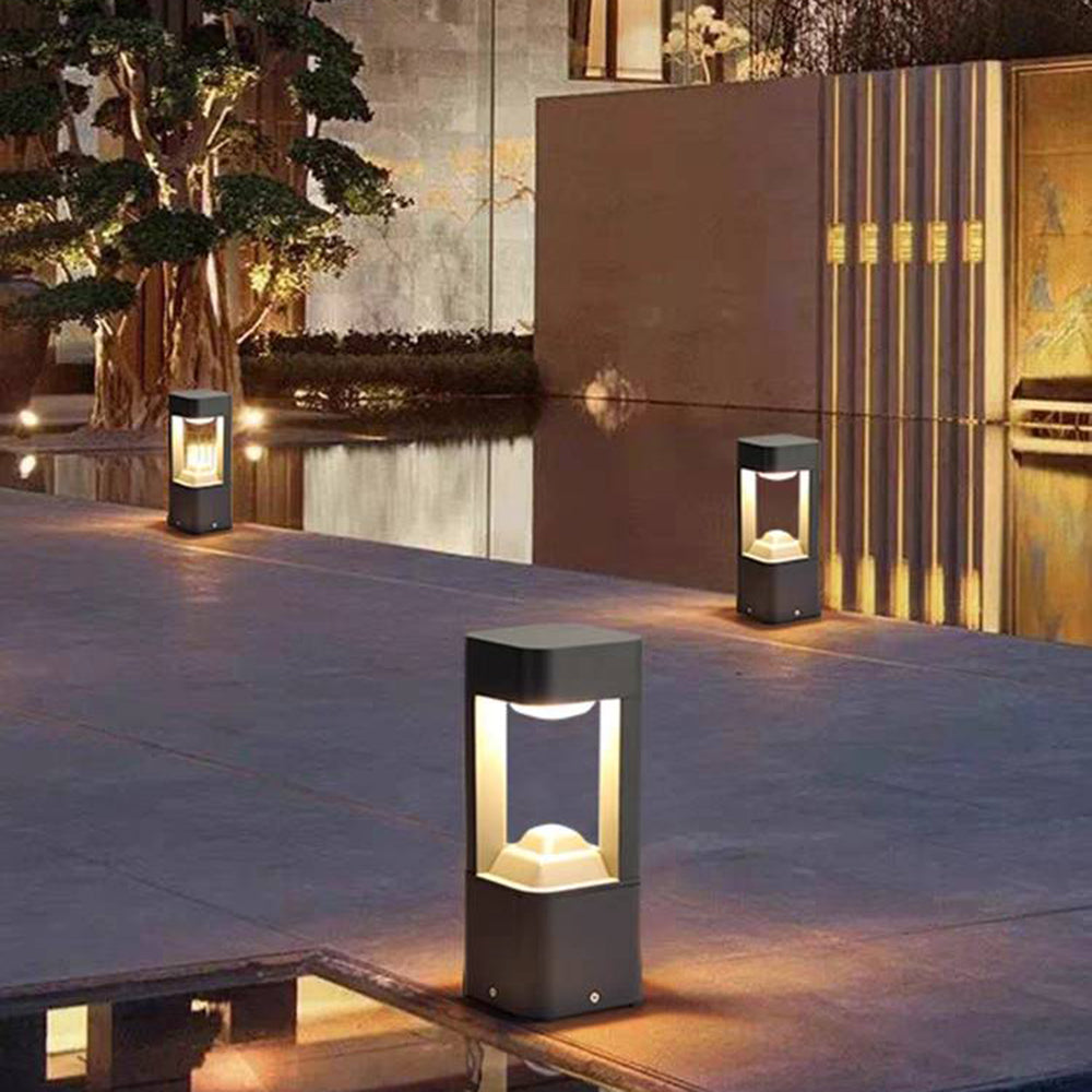 Ray Contemporary Metal Triangular Hollow Outdoor Path Light, Black - Lamp Copper
