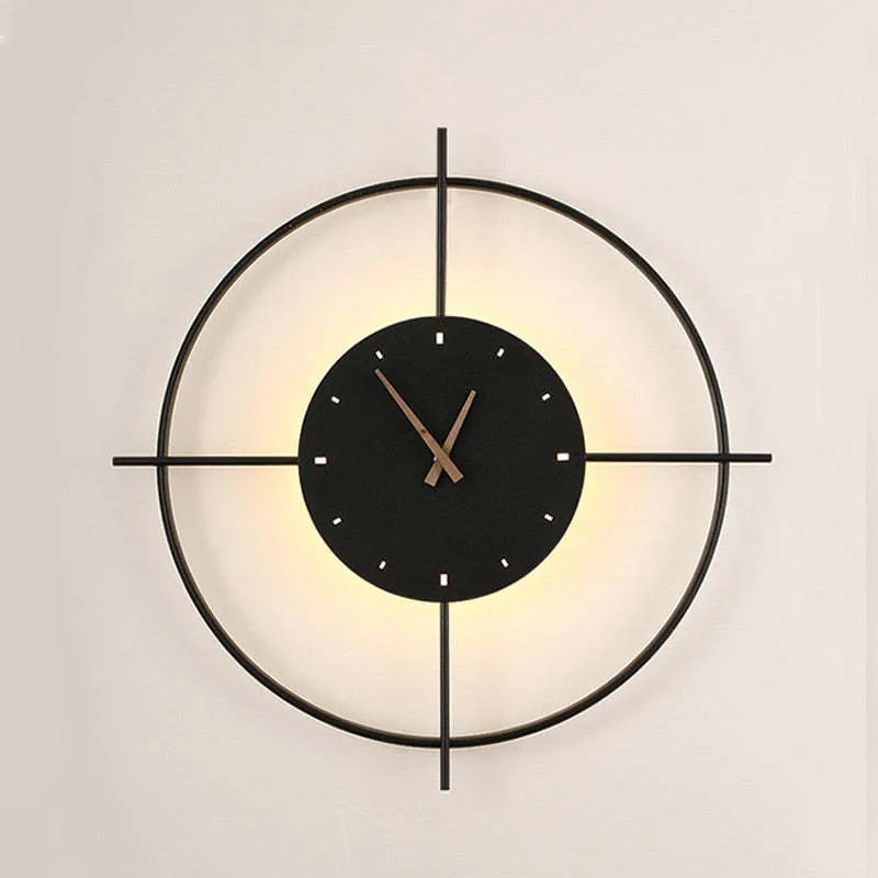 Glint Modern Clock Round Wall Lamp, Gold/Black - Lamp Copper