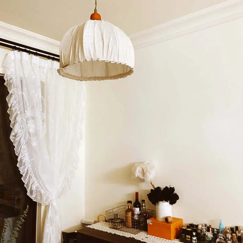 Haloa Vintage Pendant Light Beige, Fabric - Lamp Copper