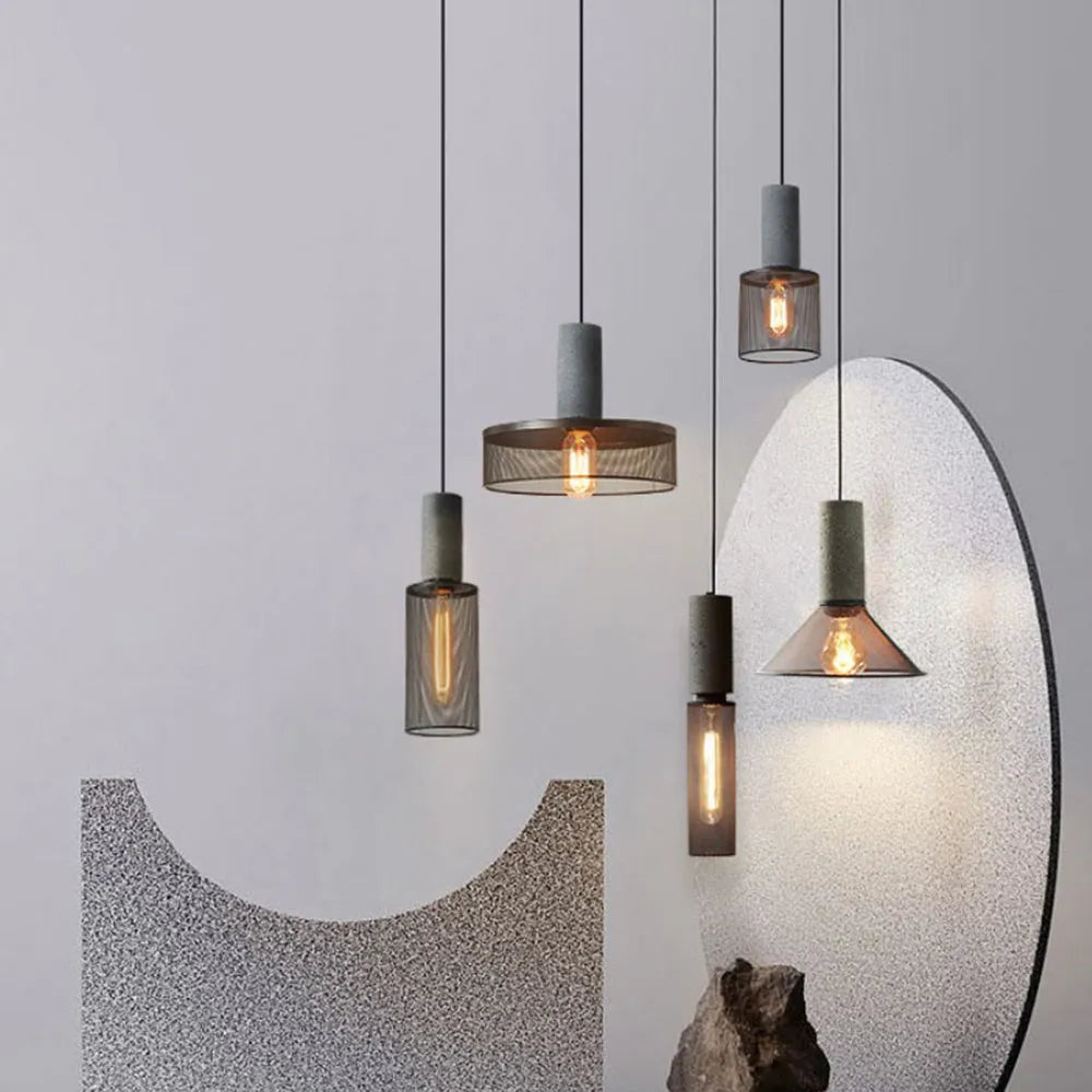 Xenith Industrial Cylindrical Pendant Light, Cement/Metal - Lamp Copper