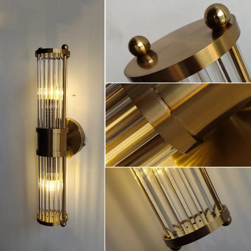 Kristy American Cylindrical Elegant Gold Glass/Metal Vanity Wall Lamp - Lamp Copper