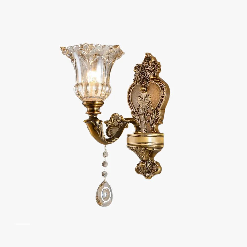 Ramiq Vintage Flor Metal/Glass Wall lamp, Gold - Lamp Copper