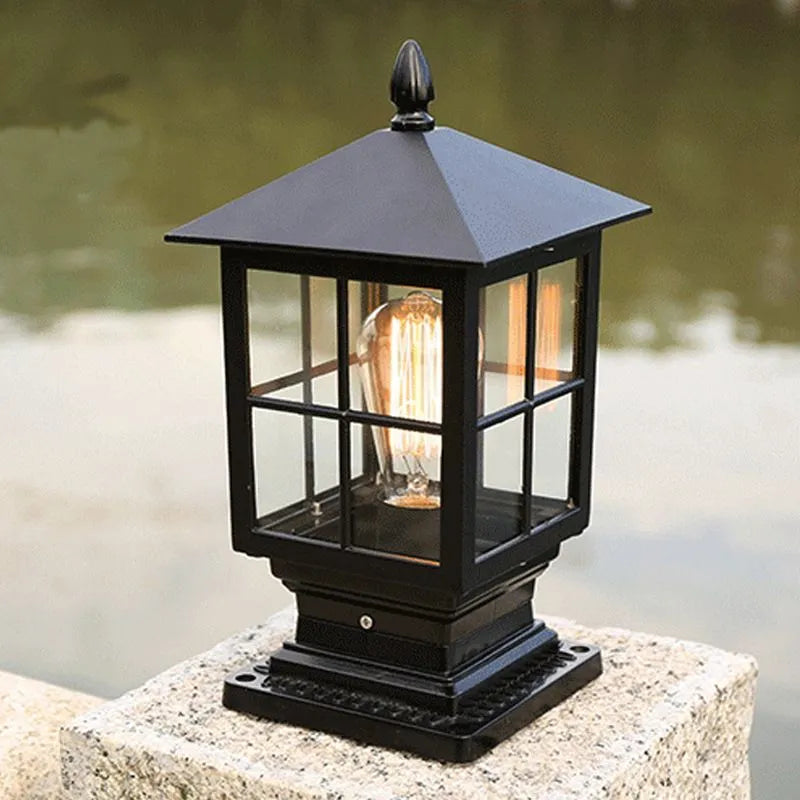 Etilo Modern Metal Glass Lantern LED Outdoor Light Post - Lamp Copper