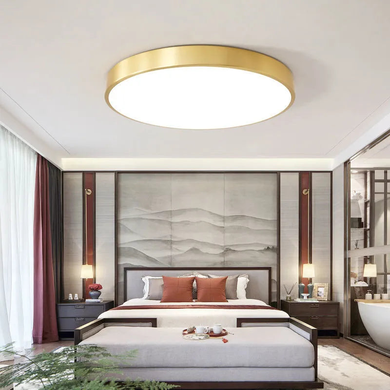 Arisha Nordic LED Gold Round Ceiling Light, Metal & Acrylic - Lamp Copper