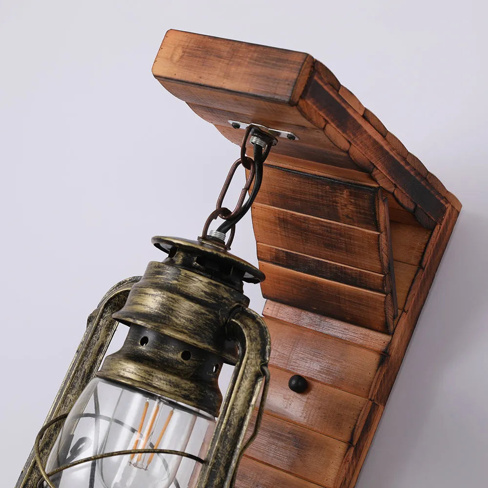Lyros Lantern Vintage Wooden Rustic Wall Lamp - Lamp Copper