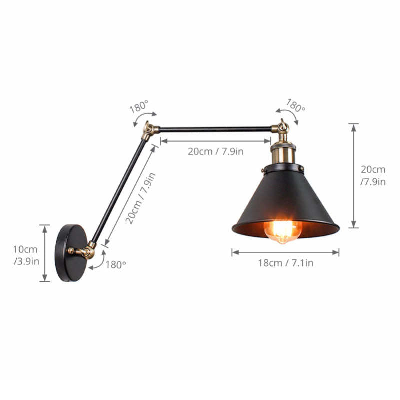 Epoch Retro Wall Lamp with Swing Arm, Metal, Black & Gold - Lamp Copper