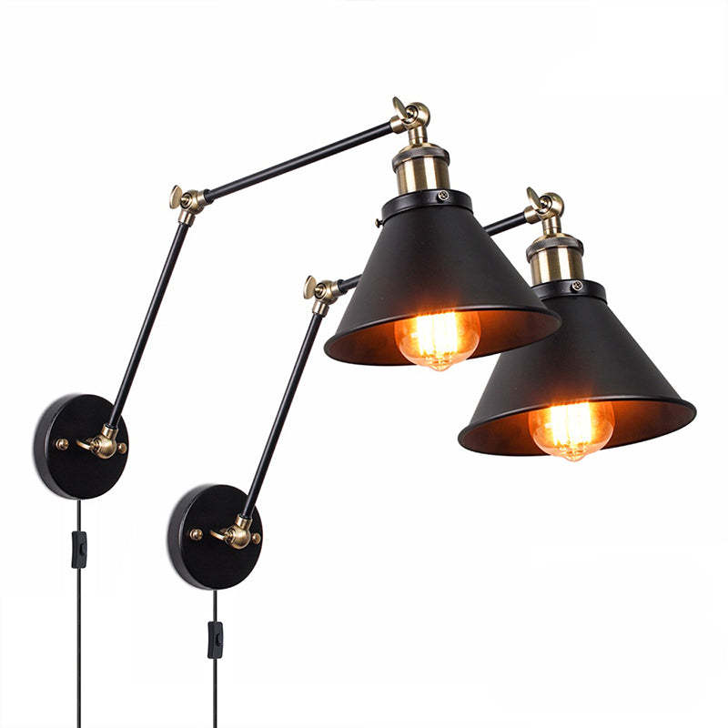 Epoch Retro Wall Lamp with Swing Arm, Metal, Black & Gold - Lamp Copper