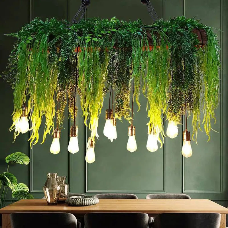 Ritta Natural Decorative Rectangular Plant Metal Pendant Light Green - Lamp Copper