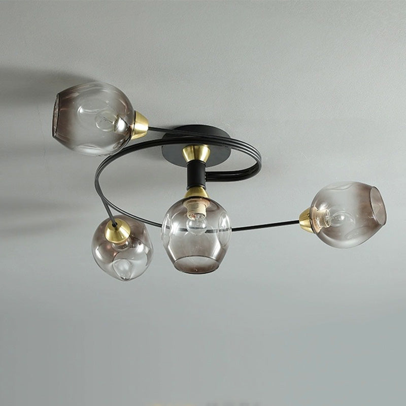 Valentina Flush Mount Ceiling Light, Glass, Black/Gold, Dining Room - Lamp Copper