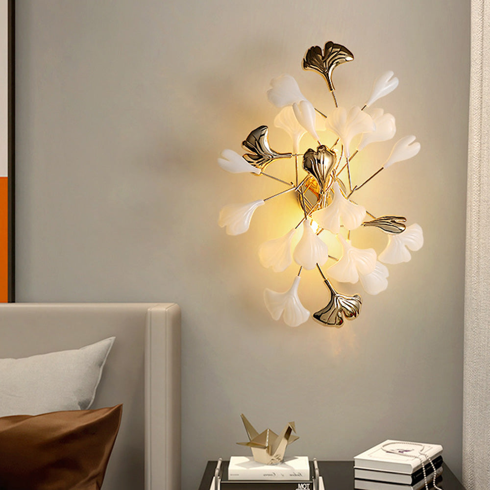 Olivia Decorative Flower in Golden White Ceramic Wall Lamp - Lamp Copper
