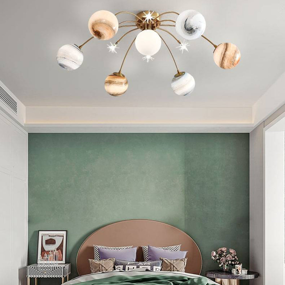 Aria Modern Planet Flush Mount Ceiling Light, Living Room - Lamp Copper