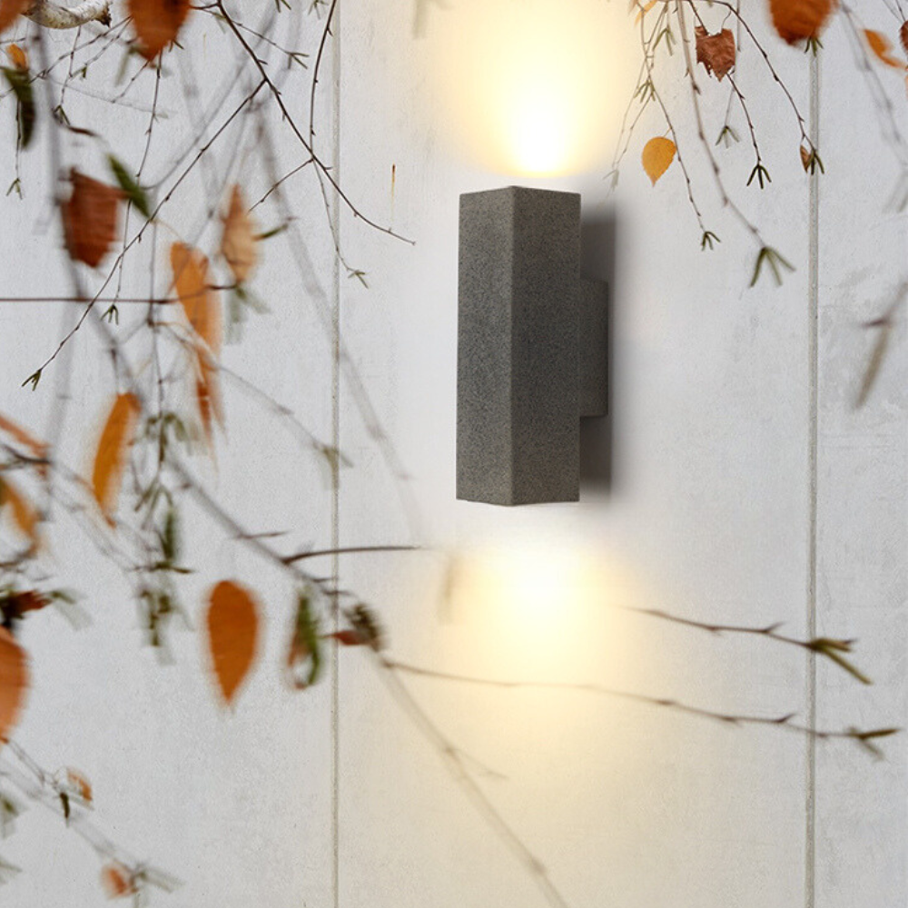 Ray Minimalist Cement Square Outdoor Wall Lamp, White - Lamp Copper