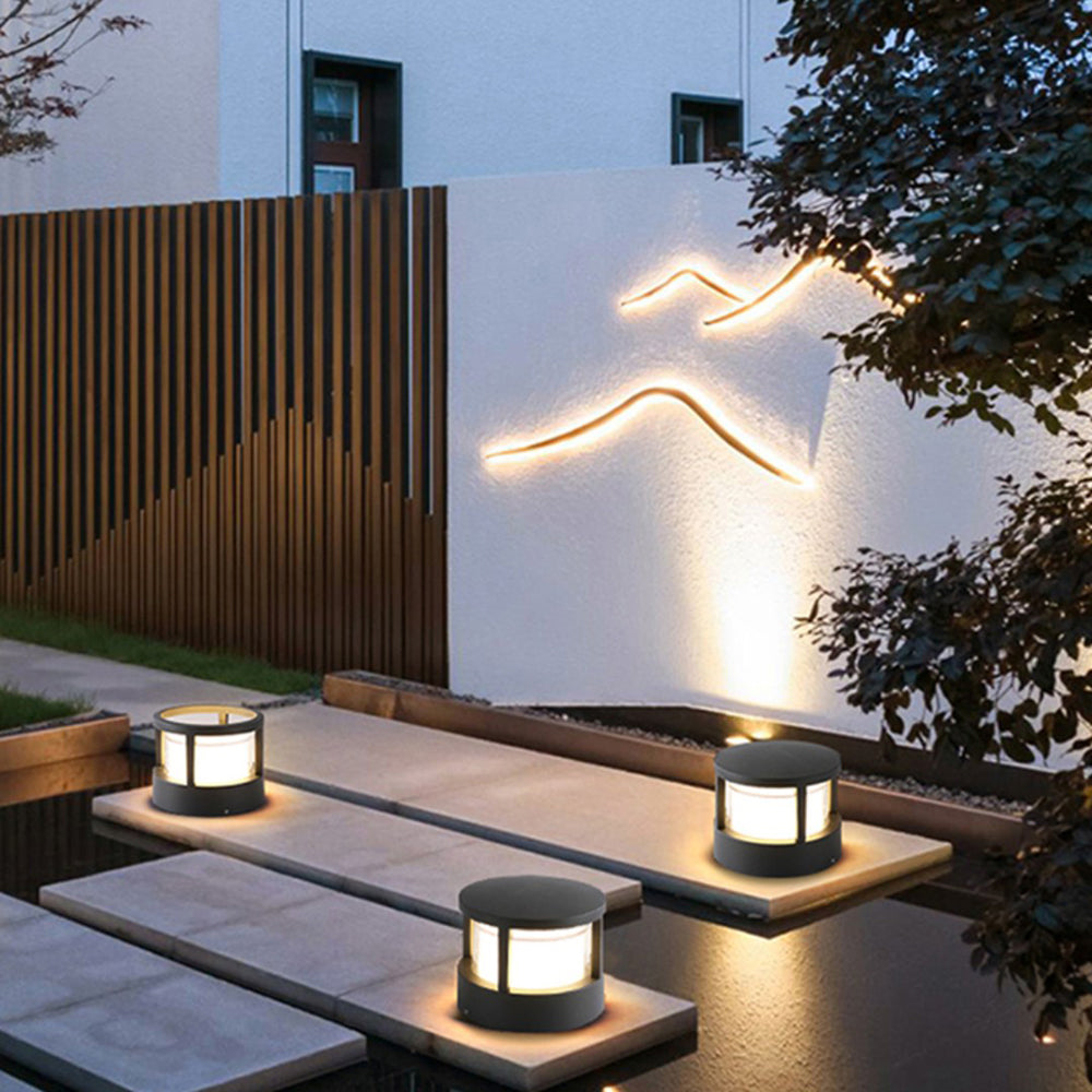 Zyra Modern Metal Cylindrical Outdoor Bollard Light, Black - Lamp Copper