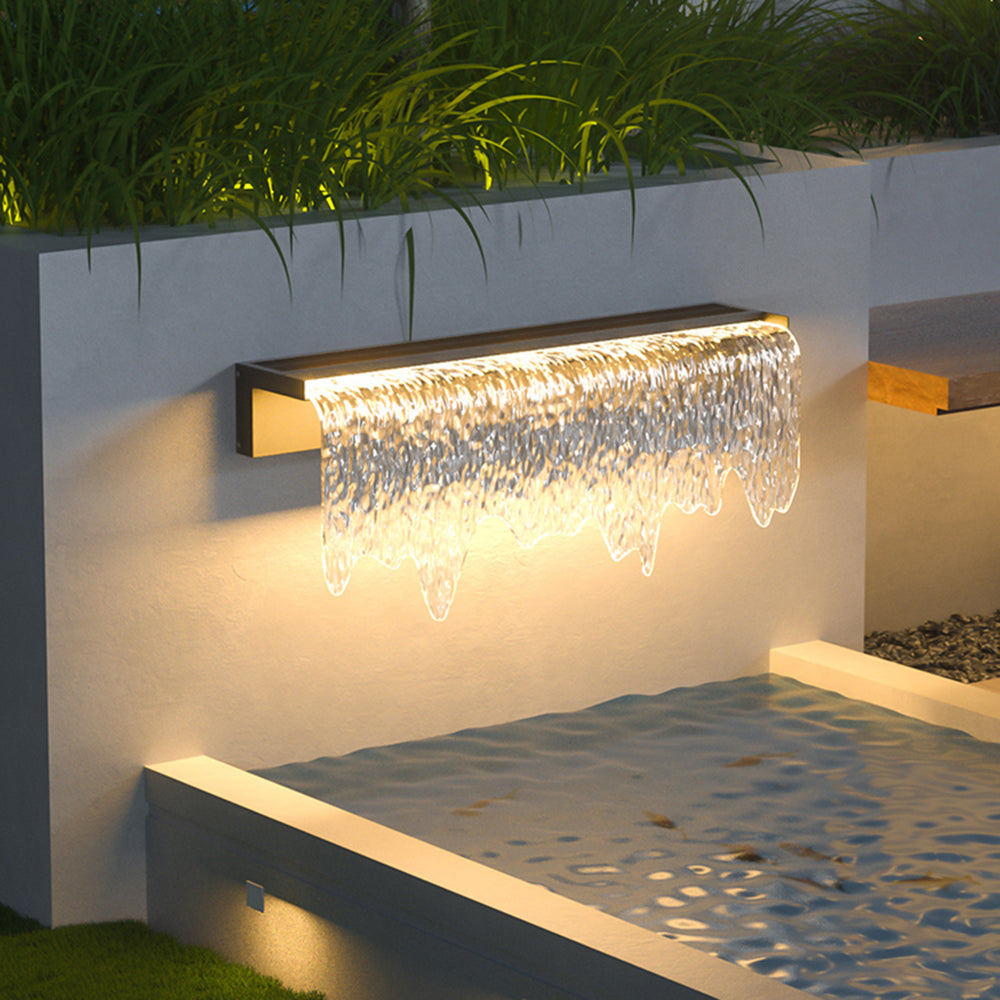 Ray Modern Minimalist Water Texture Metal/Acrylic Solar Waterproof Outdoor Wall Lamp, Black - Lamp Copper