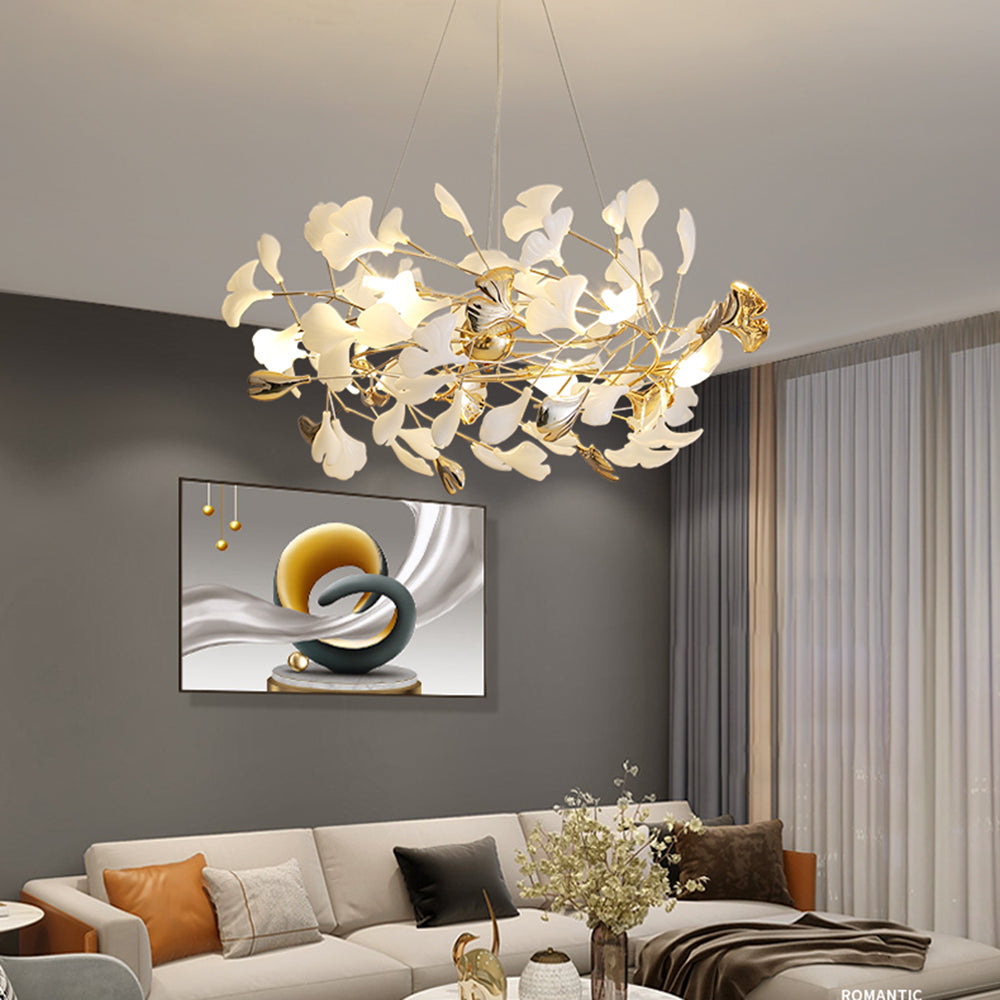 Olivia Ginkgo Leaf Modern Petal Shaped Metal Chandelier, Gold - Lamp Copper