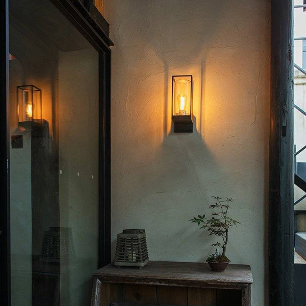Ray Modern Rectangular Metal Outdoor Wall Lamp, Black - Lamp Copper