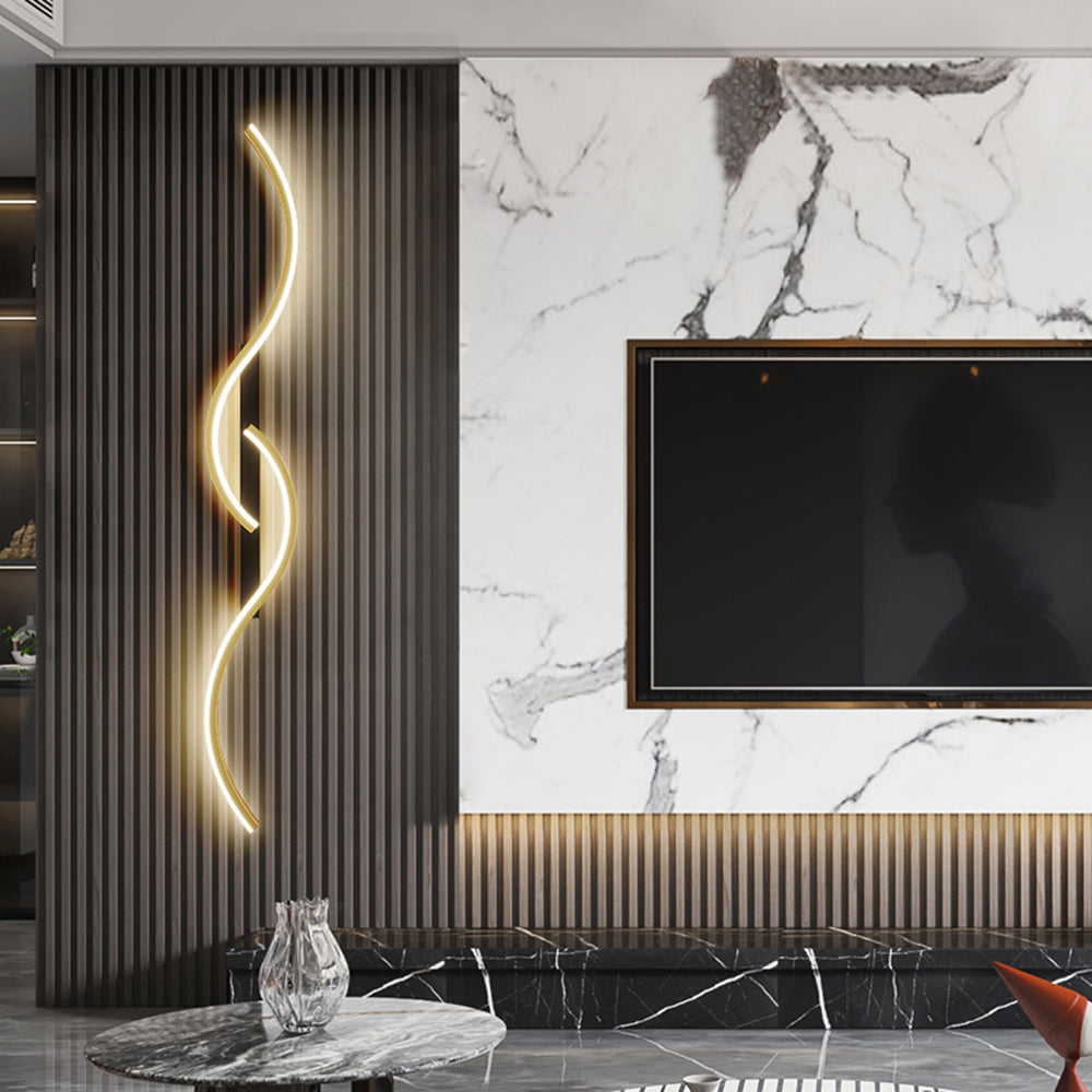 Lumor Modern Linear Wave Bedroom Wall Lamp, Black/Gold - Lamp Copper