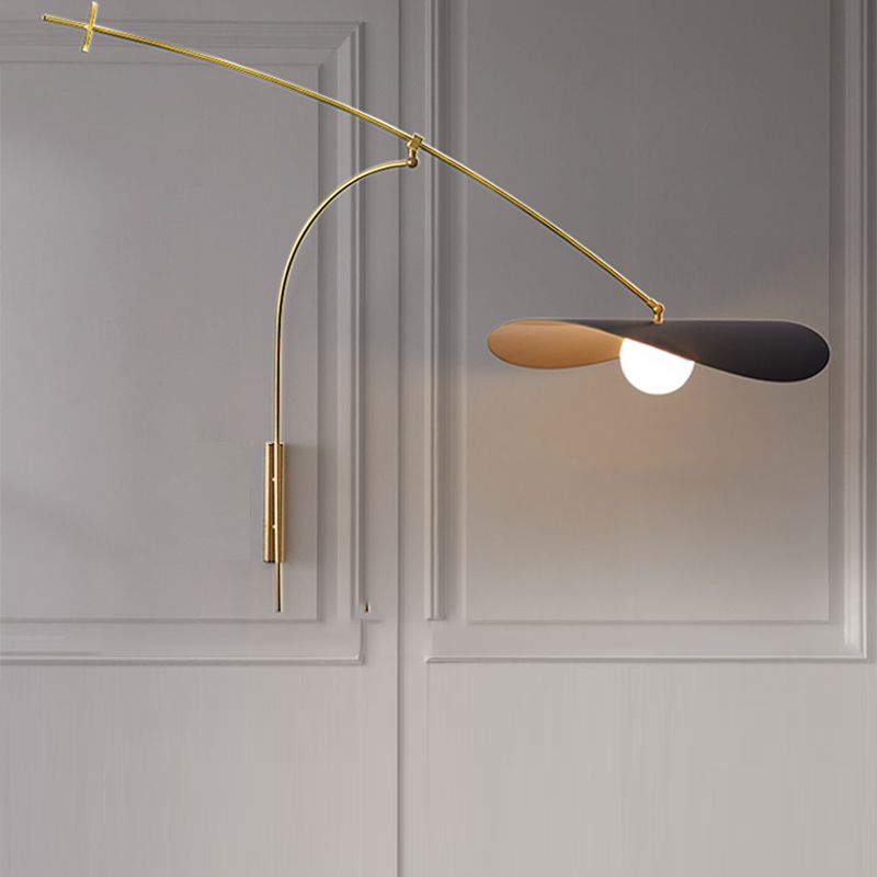 Arisha Arc Wall Lamp, Metal/Glass, Black/Gold, Bedroom - Lamp Copper