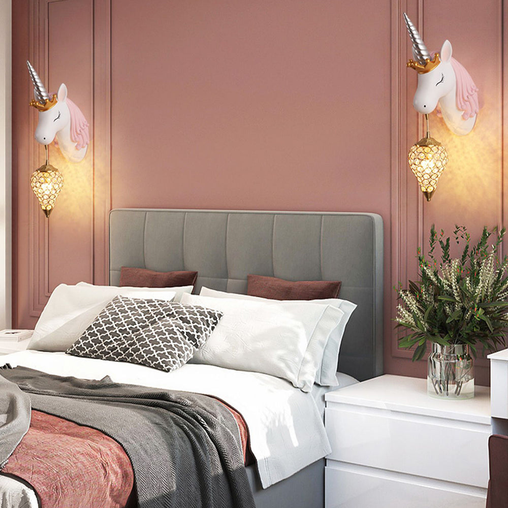 Arisha Modern Unicorn/Strawberry Art Wall Lamp, Pink/Blue - Lamp Copper