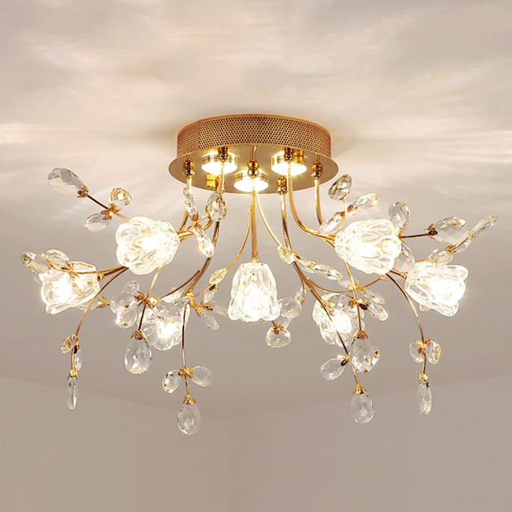 Arisha Art Deco Elegant Golden Crystal Flower Flush Mount Ceiling Light - Lamp Copper