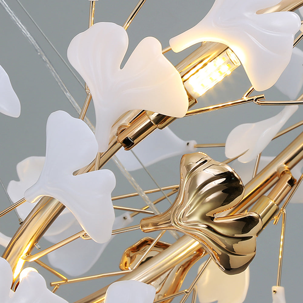 Olivia Ginkgo Leaf Modern Petal Shaped Metal Chandelier, Gold - Lamp Copper