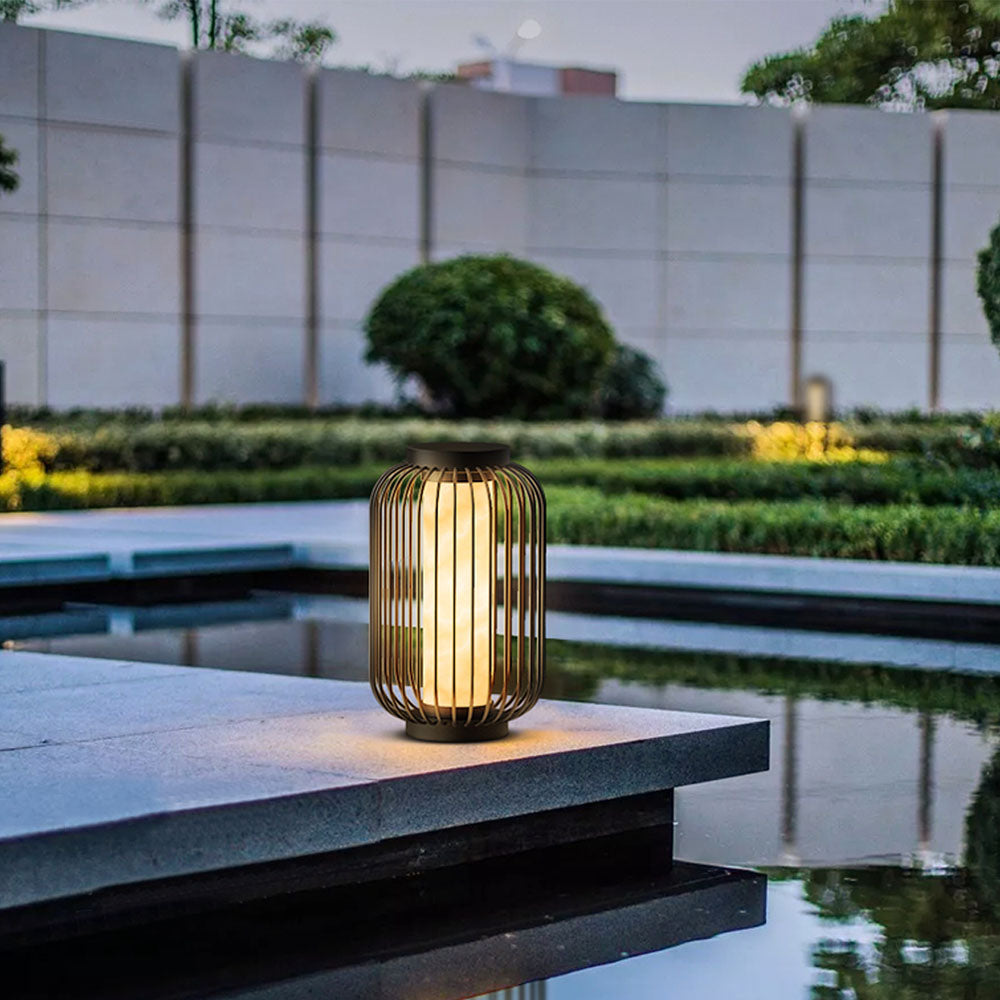 Ray Lantern Solar/Rechargeable Outdoor Floor Lamp, Brown - Lamp Copper