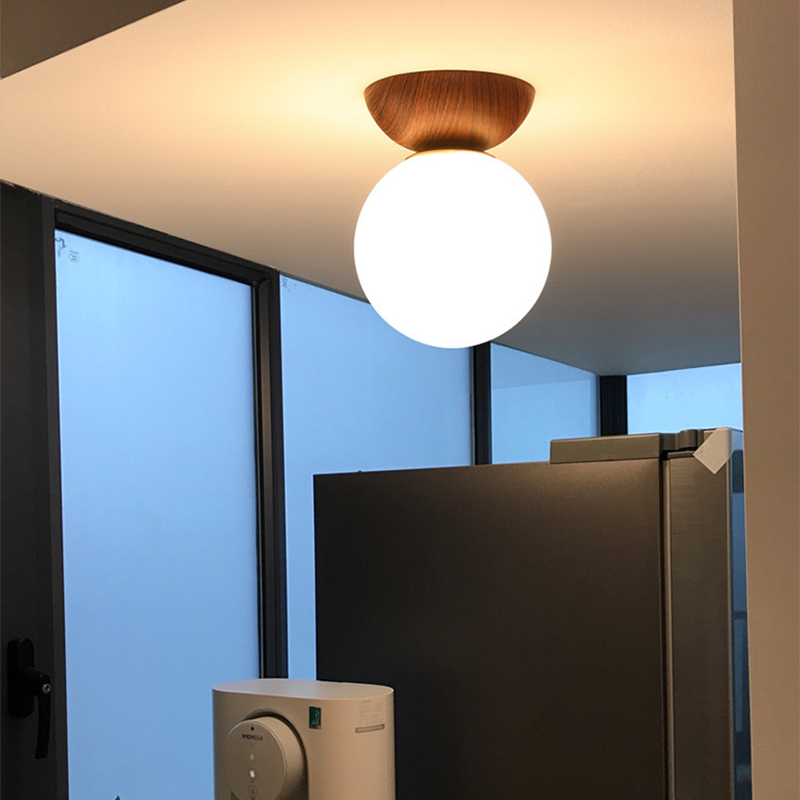 Valentina Nordic Japanese Glob LED Ceiling/Pendant Light Metal Glass Bedroom, Burlywood - Lamp Copper