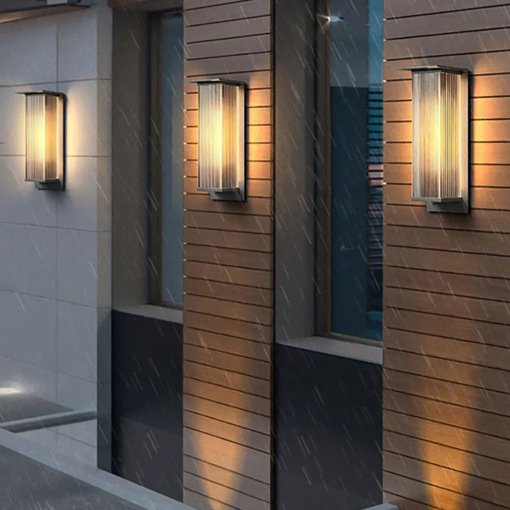 Ray Modern Rectangular Metal Outdoor Wall Lamp, Black - Lamp Copper