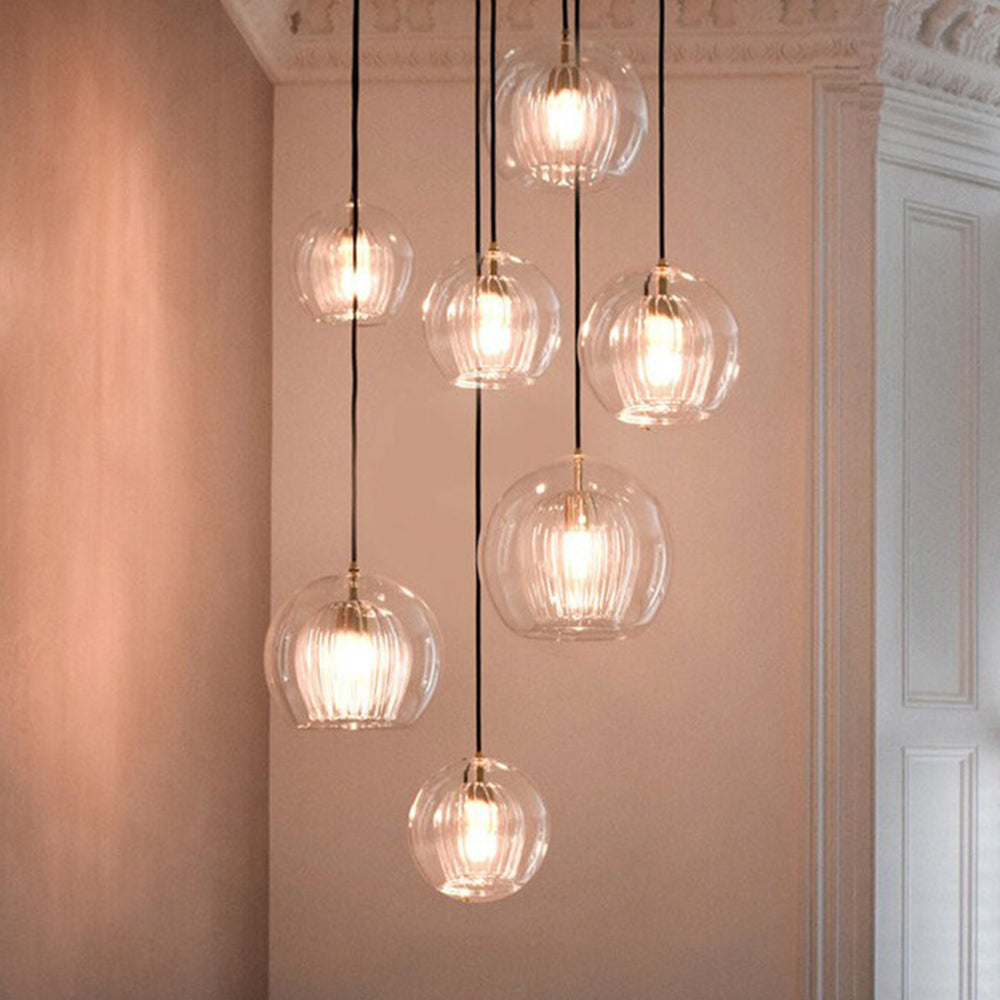 June Glass Globe Pendant Light Clear &Amber - Lamp Copper