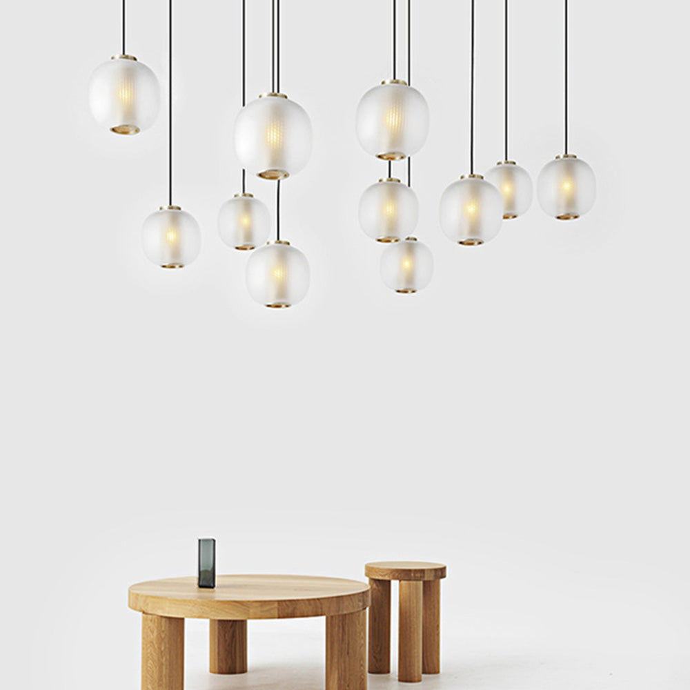 Valentina Frosted Glass Cylinder Pendant Light, Sandy White/Grey, Metal/Glass - Lamp Copper