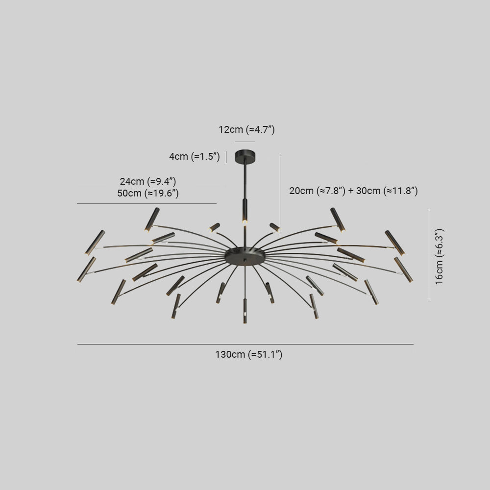 Arisha Modern Blown Linear Metal Multi-heads Chandelier - Lamp Copper