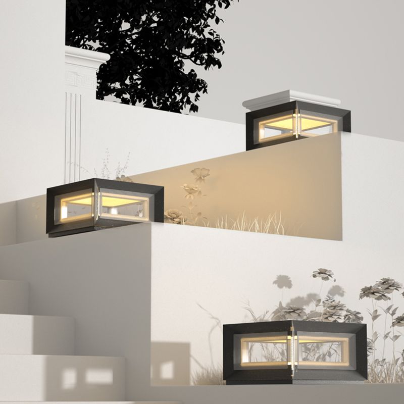 Ray Contemporary LED Cube Metal Outdoor Lamps, Black - Lamp Copper
