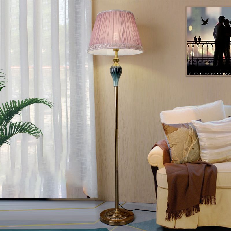 Eryn Antique Floor Lamp, Multi Colors, Metal/Fabric, Bedroom - Lamp Copper