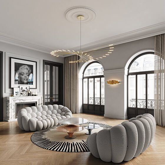 Arisha Modern Chandelier Rotating Fireworks, Black/Gold, Living Room/Art Gallery - Lamp Copper