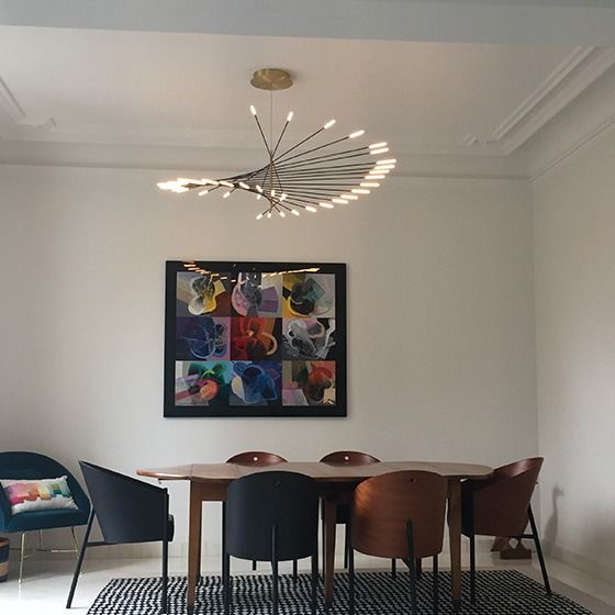 Arisha Modern Chandelier Rotating Fireworks, Black/Gold, Living Room/Art Gallery - Lamp Copper