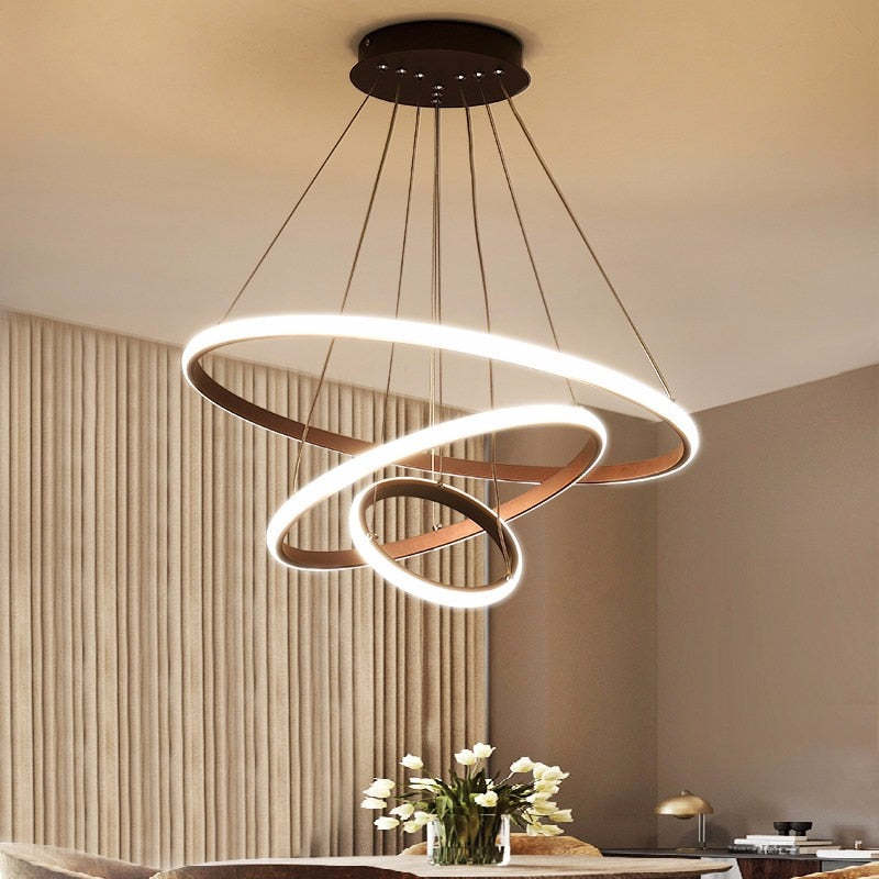 Zin Modern Ring Pendant Light, 2/3/4 Rings - Lamp Copper