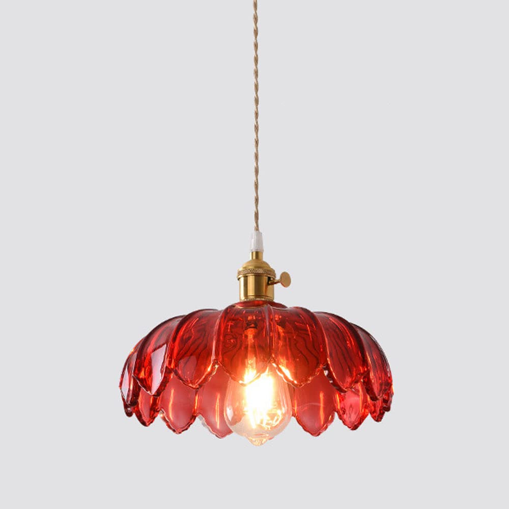 Valentina Retro LED Pendant Light Colourful Glass/Metal Flower Dining Room - Lamp Copper