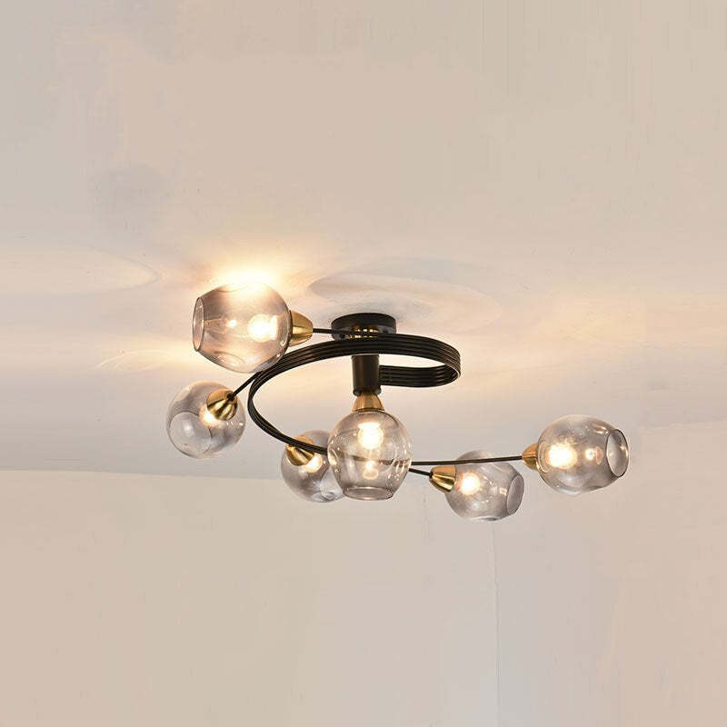 Valentina Flush Mount Ceiling Light, Glass, Black/Gold, Dining Room - Lamp Copper