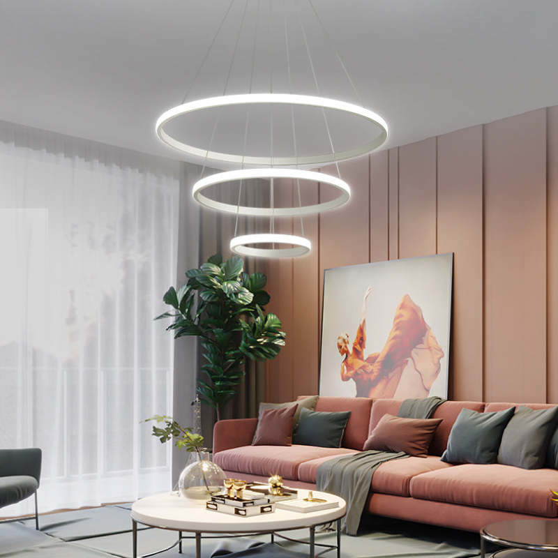 Zin Modern Ring Pendant Light, 2/3/4 Rings - Lamp Copper
