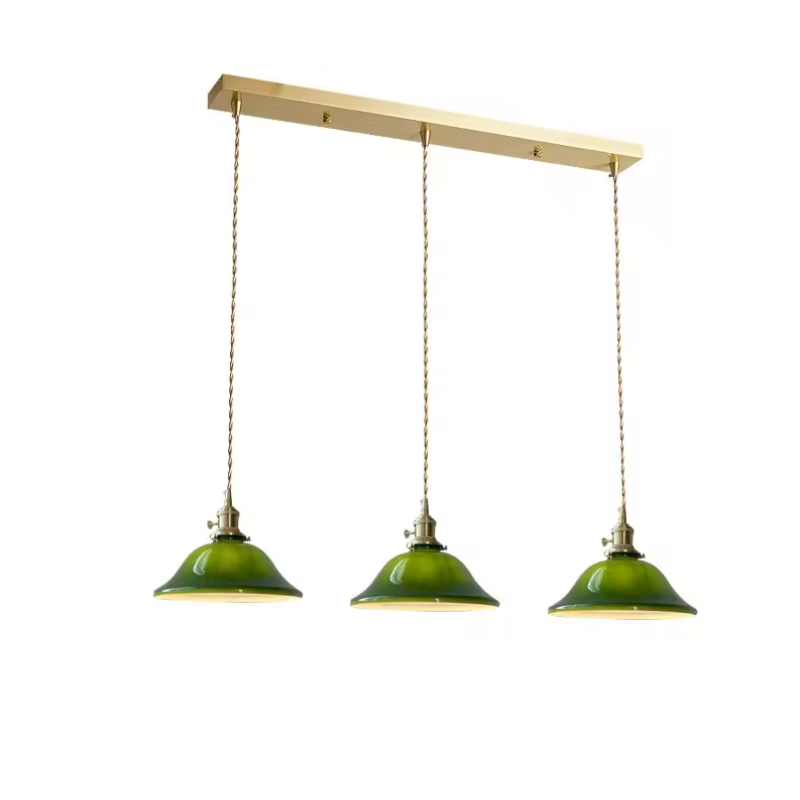 Valentina Rustic Vintage LED Pendant Light Green Copper Glass Dining Room - Lamp Copper