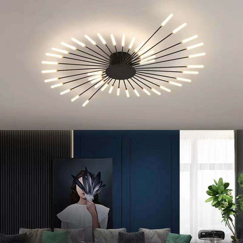 Wesley Flush-Mount Ceiling Light Fireworks, Black/Gold - Lamp Copper