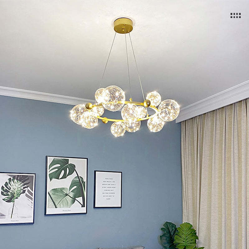 Valentina Art Deco Luminous Sphere Cluster Glass Pendant Light - Lamp Copper