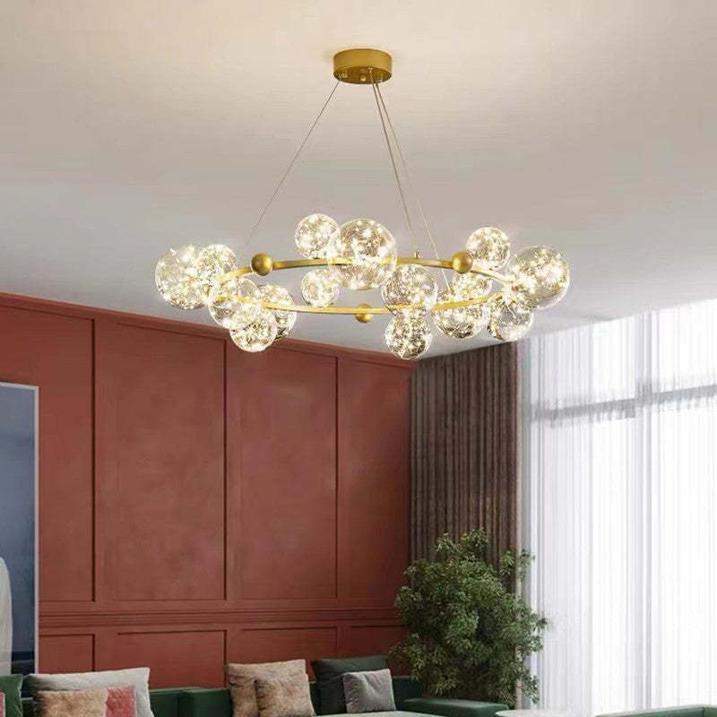 Valentina Art Deco Luminous Sphere Cluster Glass Pendant Light - Lamp Copper