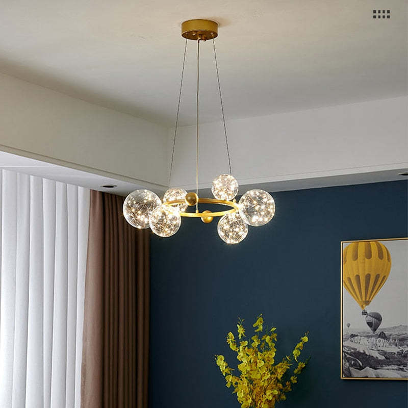 Valentina Art Deco Luminous Sphere Cluster Glass Pendant Light - Lamp Copper