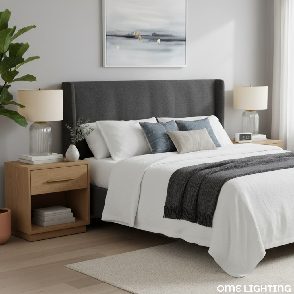 Haze  Glass Table Lamp with Linen   for  Living Rooms