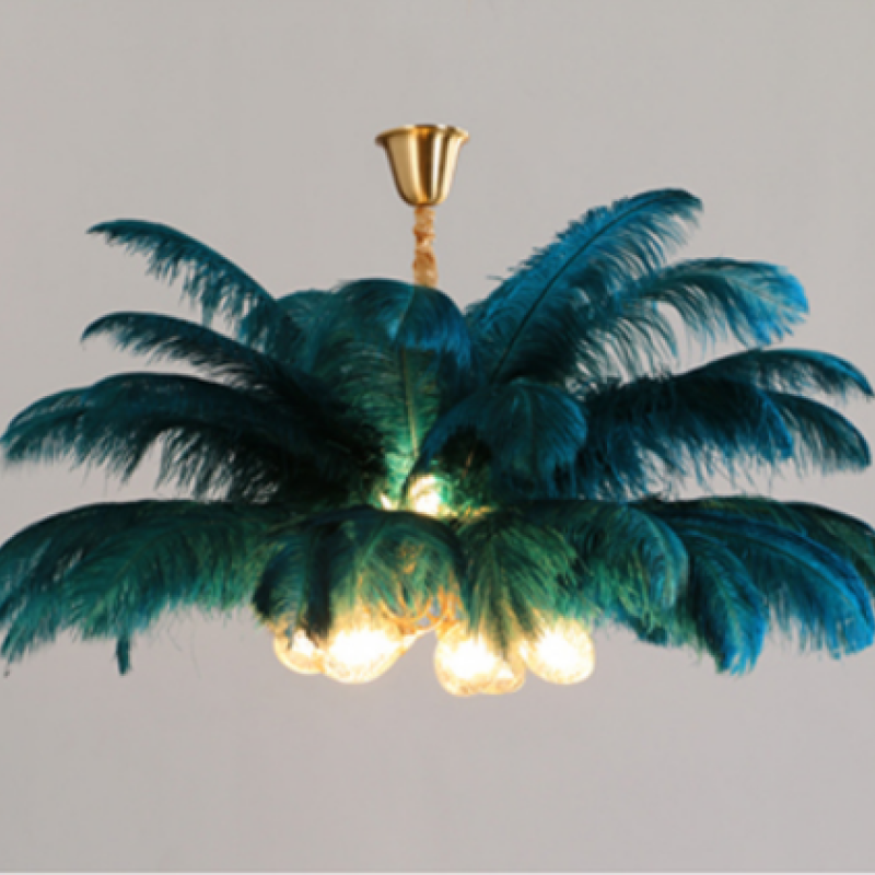 O'Moore Nordic Luxury Pendant Light, Brass/Feather - Lamp Copper