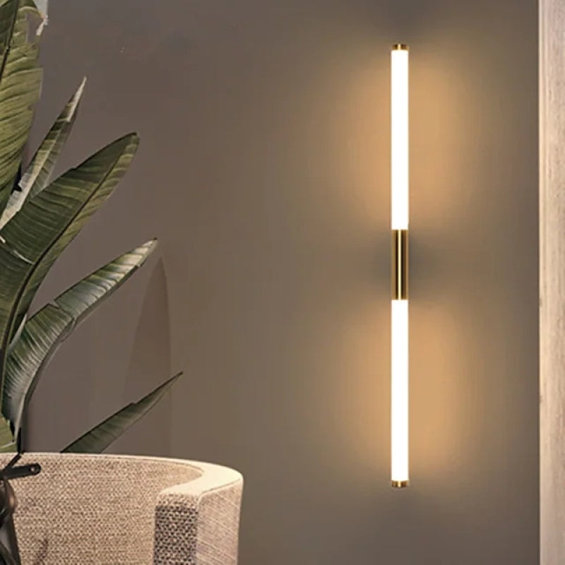 Moren Minimalist Linear Metal Wall Lamp, Gold - Lamp Copper