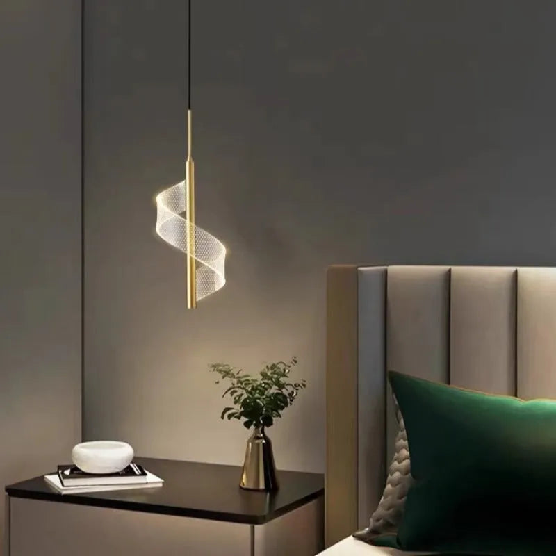 Zeva Vintage Golden Ribbon Pendant Light, Metal/Acrylic - Lamp Copper