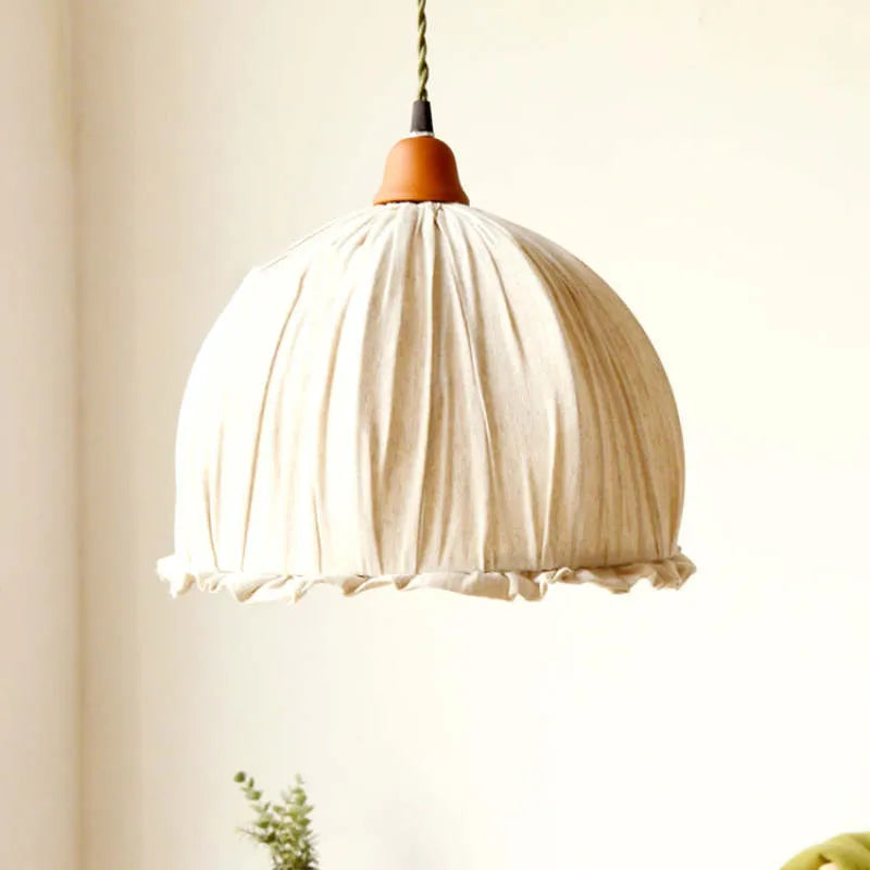 Haloa Vintage Pendant Light Beige, Fabric - Lamp Copper